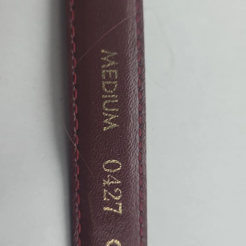 Women's Burgundy Textured Skinny Belt with Gold Accent
